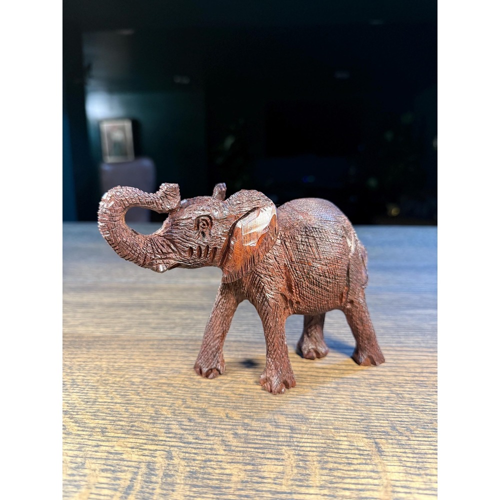 Vintage Ironwood Elephant Figurine:‎ Hand Carved Safari Decor